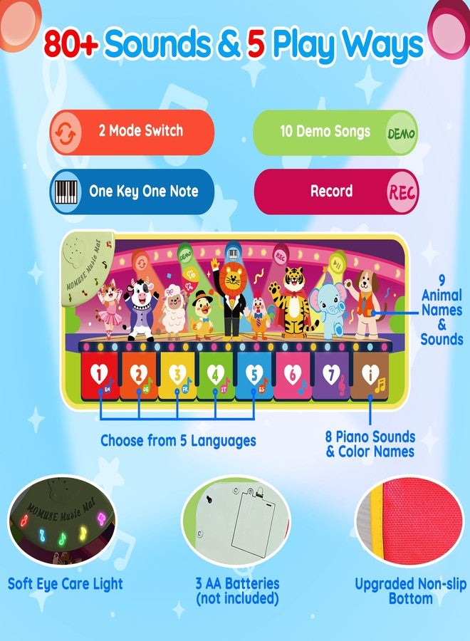MOMUSE Music Piano Mat 5-Language (EN/DE/FR/IT/ES) for 1 2 3 4 Year Old Boys Girls, Multilingual Education Baby Toy with 9 Animals & Recording, Portable Toddler Infant Kids 1+ Christmas Birthday Gifts - Image 2